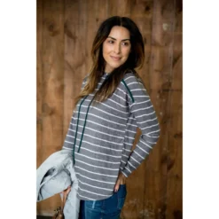 Striped Teal Accent Hoodie -Women's Clothing Store BB 6949