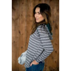 Striped Teal Accent Hoodie -Women's Clothing Store BB 6953 ac46b587 3f10 4a38 a9a1 1ab229e74136