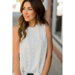 Cinched Neck Textured Dot Tank -Women's Clothing Store BB 6959 fb5582aa cf4f 4412 b340 bc646fbc3e4c