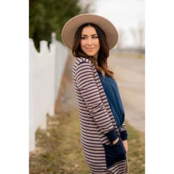Solid Accent Striped Tunic Cardigan -Women's Clothing Store BB 6970 1