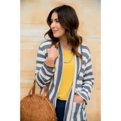 Striped Terry Tunic Cardigan -Women's Clothing Store BB 6970
