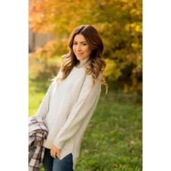 Ribbed Trim Turtleneck Tunic -Women's Clothing Store BB 6981 4d6a36f9 ba72 4198 801a 16931bb732b1