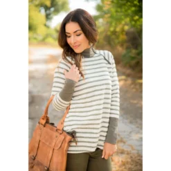 Striped Side Zip Wrap Terry Sweatshirt -Women's Clothing Store BB 6986 57d78416 4645 4984 9956 49ffd5a5a98e