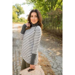 Thick Striped Side Zip Wrap Sweatshirt 37 Thick Striped Side Zip Wrap Sweatshirt -Women's Clothing Store BB 7010