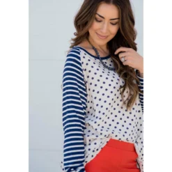 Linen Polka Dot Mixed Tee -Women's Clothing Store BB 7013