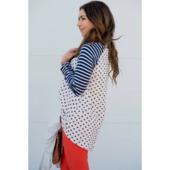 Linen Polka Dot Mixed Tee -Women's Clothing Store BB 7015 2ccb1f03 2a64 49c9 89a6 e0f245395a11