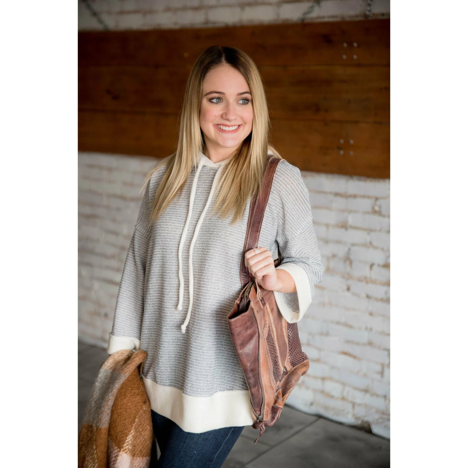 Ivory Trimmed Striped Hoodie 1 Ivory Trimmed Striped Hoodie