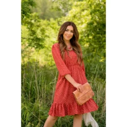Circle Ruffle Bottom 3/4 Sleeve Dress -Women's Clothing Store BB 7084 993960
