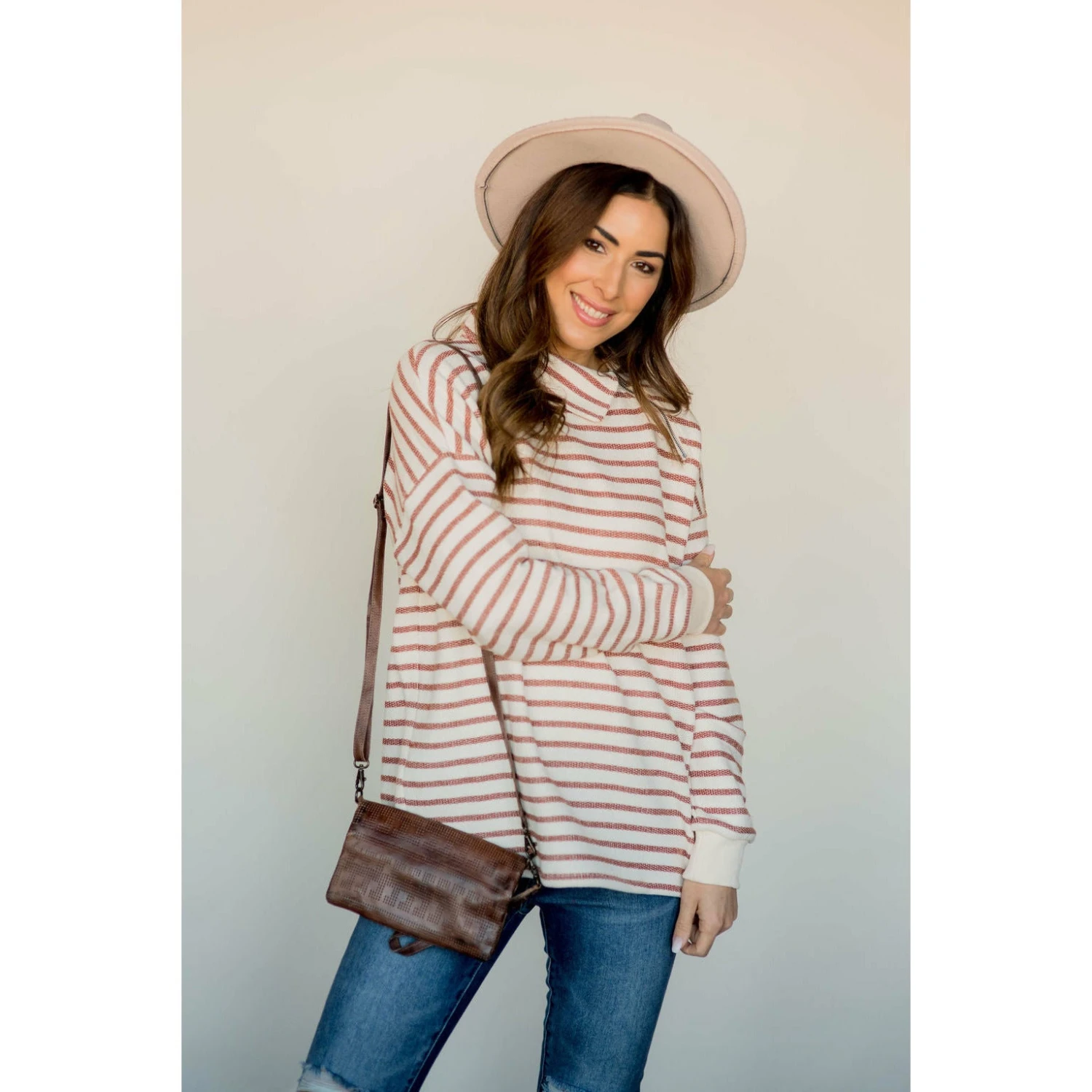 Knit Stripe Neck Zipper Sweater 3 Knit Stripe Neck Zipper Sweater - Image 3