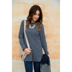 Long Sleeve Striped Tunic Tee -Women's Clothing Store BB 7096
