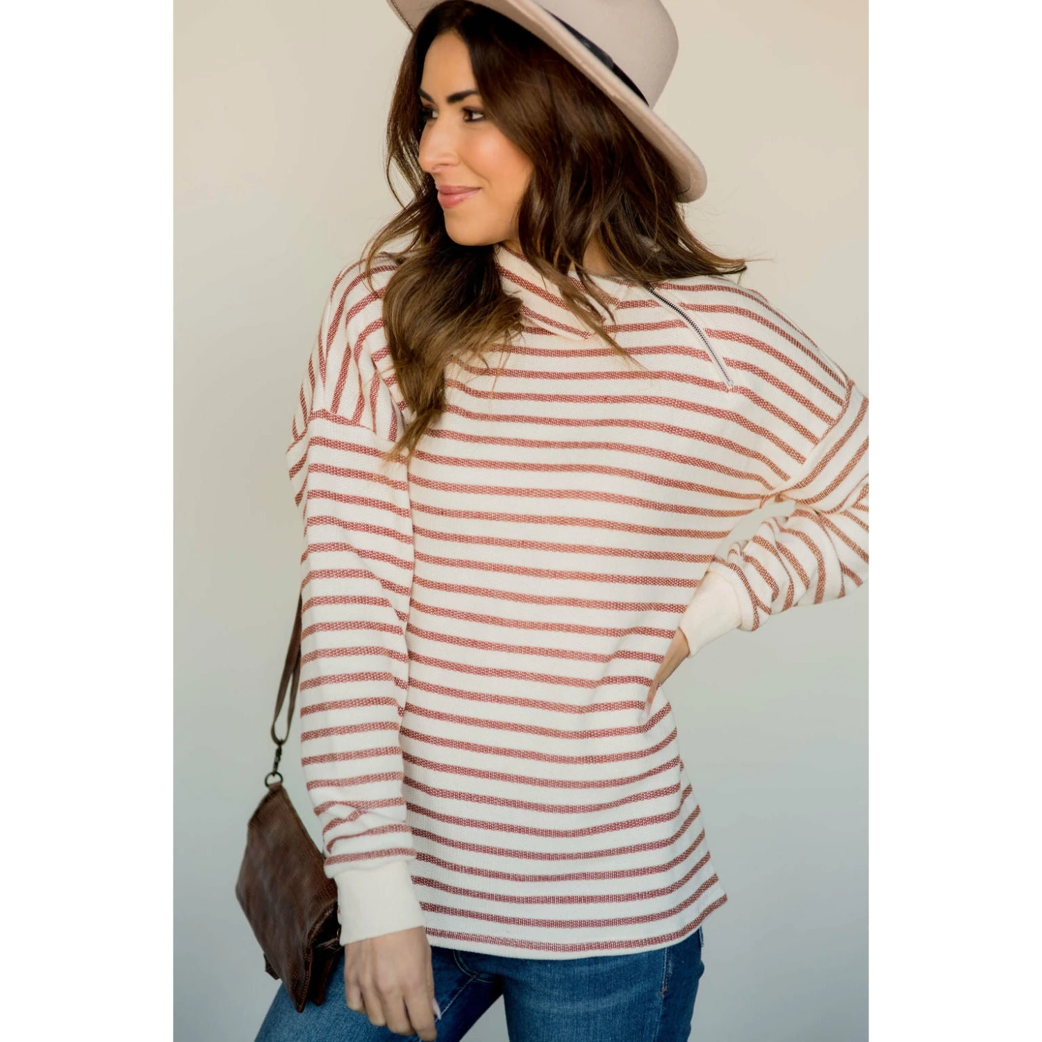 Knit Stripe Neck Zipper Sweater 5 Knit Stripe Neck Zipper Sweater - Image 5