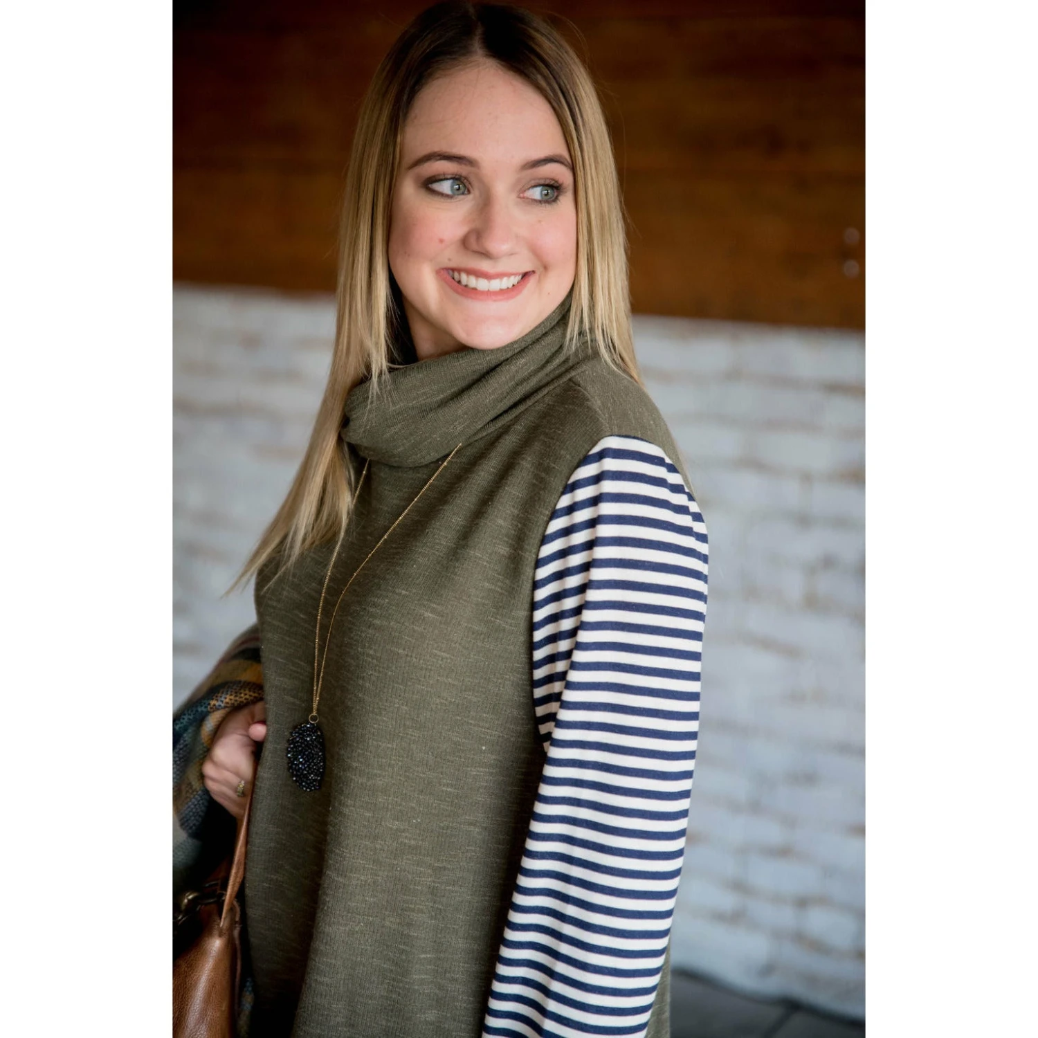 Olive Striped Cowl Neck Tunic 2 Olive Striped Cowl Neck Tunic - Image 2