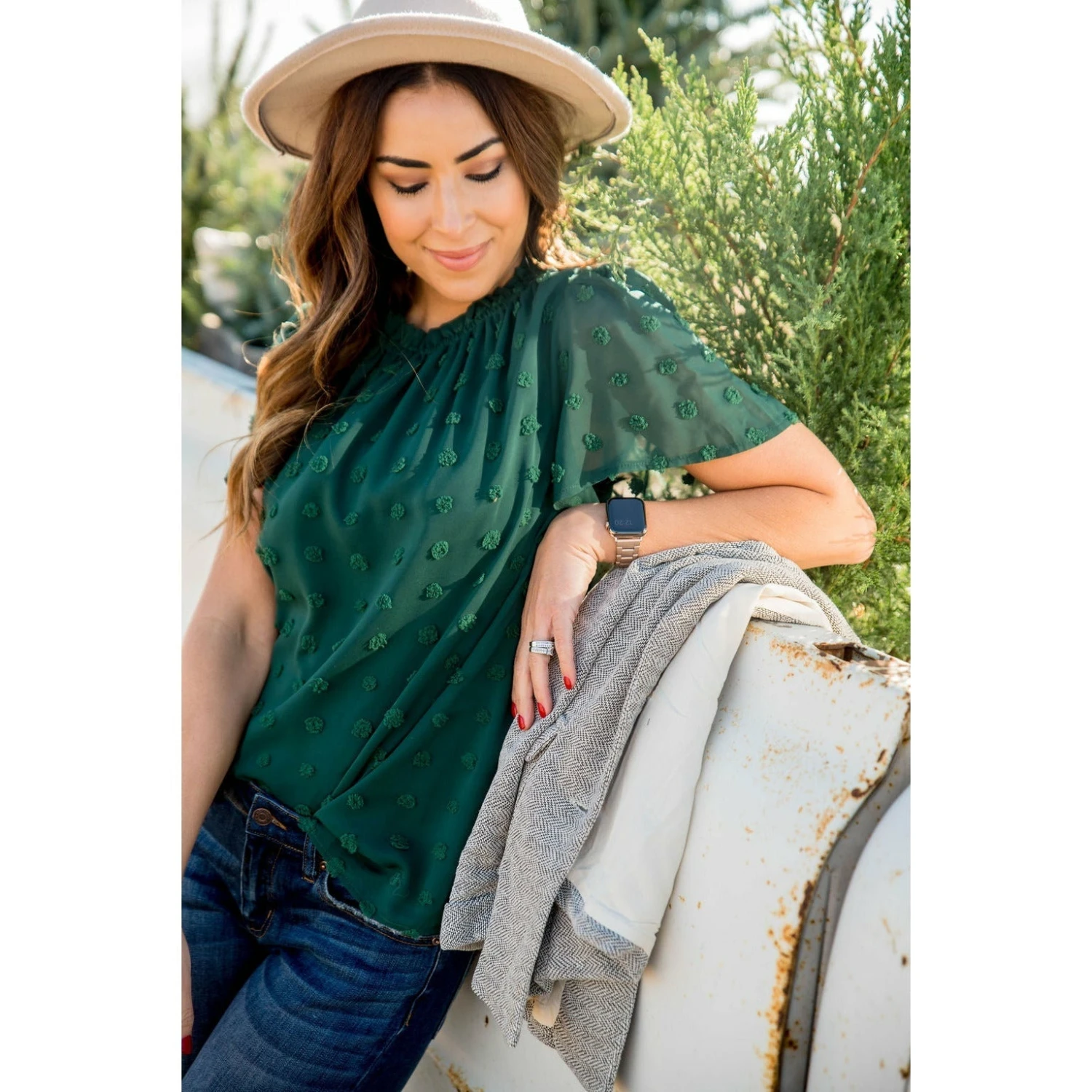 Swiss Dot Cinched Neck Blouse 1 Swiss Dot Cinched Neck Blouse