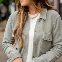 Simple Lightly Corded Shacket -Women's Clothing Store BB 7147