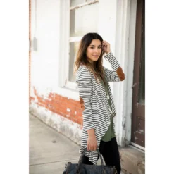 Striped Waterfall Elbow Patch Cardigan -Women's Clothing Store BB 7217