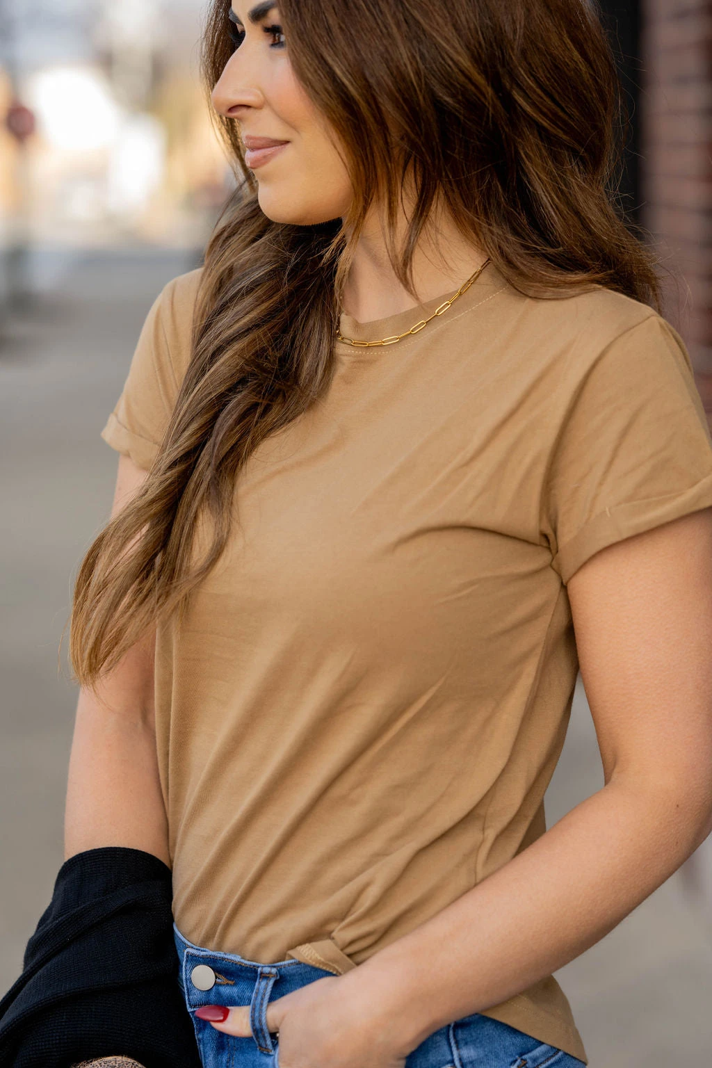 Basic Cuffed Sleeve Cotton Tee 3 Basic Cuffed Sleeve Cotton Tee - Image 3