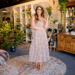 Floral Pleated Bottom Midi Dress -Women's Clothing Store BB 7271 576f58e8 0f48 4aa4 a36c db639635ceb3 427558