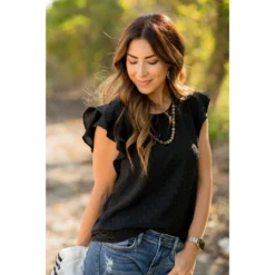 Micro Textured Dot Short Flutter Blouse -Women's Clothing Store BB 7281