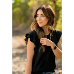 Micro Textured Dot Short Flutter Blouse -Women's Clothing Store BB 7284