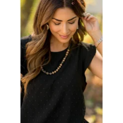 Micro Textured Dot Short Flutter Blouse -Women's Clothing Store BB 7289 9729573a 5173 44e2 ac50 7240166b98b8