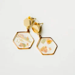 Pressed Stones Hexagon Dangle Earrings