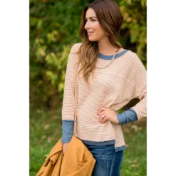 Two Directional Stripe Solid Trim Tee -Women's Clothing Store BB 7304 d36fceb3 321e 45fa 9641 6b8e1139f19c