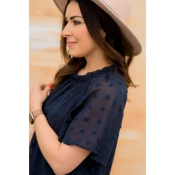 Textured Dot Cinch Neck Tunic Blouse 25 Textured Dot Cinch Neck Tunic Blouse -Women's Clothing Store BB 7307