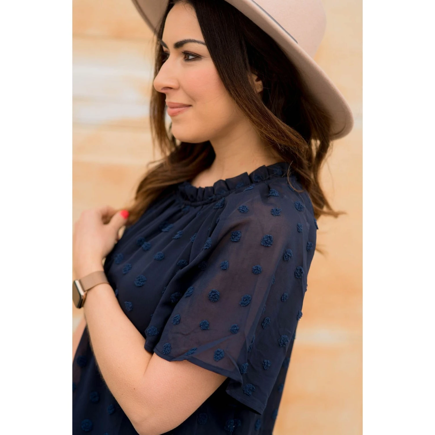 Textured Dot Cinch Neck Tunic Blouse 6 Textured Dot Cinch Neck Tunic Blouse - Image 6