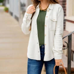 Simple Lightly Corded Shacket -Women's Clothing Store BB 7337 d676ec53 acf9 4036 a6d0 4bb2a8c273e6