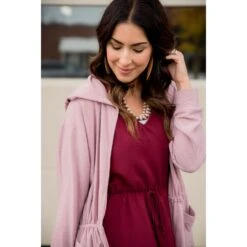 Hooded Tie Cardigan -Women's Clothing Store BB 7343