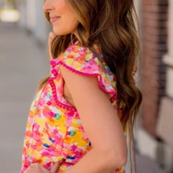 Watercolor Pom Accented Blouse -Women's Clothing Store BB 7353 6335d202 42fd 48dd a921 58dd38c2ba96 570242