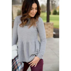 Solid Peplum Sweatshirt -Women's Clothing Store BB 7370 5df58cf0 b1f5 4f82 beb9 bed2d67c674c