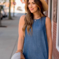 Denim Peep Back Tank -Women's Clothing Store BB 7373 9ffc2eec 59d0 4b35 8648 2d50e5925c70 888839