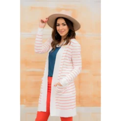 Thin Striped Cardigan-White -Women's Clothing Store BB 7375