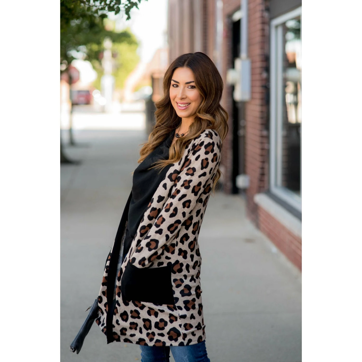 Leopard Solid Trim Tunic Cardigan 5 Leopard Solid Trim Tunic Cardigan - Image 5