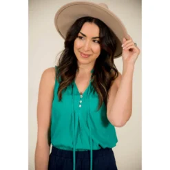 Ruffle Neck Button Tank -Women's Clothing Store BB 7415