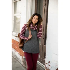 Burgundy Striped Charcoal Hoodie -Women's Clothing Store BB 7422