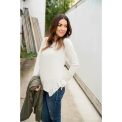 Ruffle V Slit Sweatshirt -Women's Clothing Store BB 7428