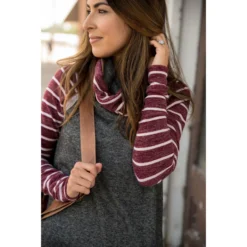 Burgundy Striped Charcoal Hoodie -Women's Clothing Store BB 7432 1c595752 48e2 4528 bab6 54b3a2afa44c