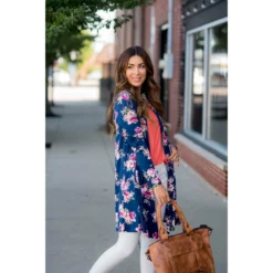 Floral Bouquet Printed Tunic Cardigan -Women's Clothing Store BB 7454 e6128656 68ce 4a4f 8c81 192a3b2a619a