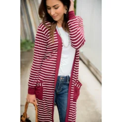Striped Pocket Accent Cardigan -Women's Clothing Store BB 7457 cb2e1e1a dc04 437a 97ae 76fc05d26934