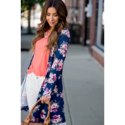Floral Bouquet Printed Tunic Cardigan -Women's Clothing Store BB 7460 cd2cd8b9 da92 4cd8 a819 7719a667b339