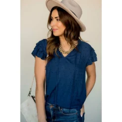 Mini Dot Ruffle Short Sleeve Blouse -Women's Clothing Store BB 7508 a053ab59 931e 4097 af0e 0bcdc68068dd