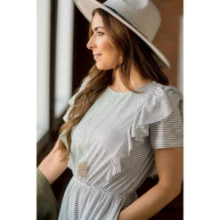 Stripe Ruffle Accent Dress -Women's Clothing Store BB 7520 1e331b50 e36a 4d78 9e41 5c8f4521225c