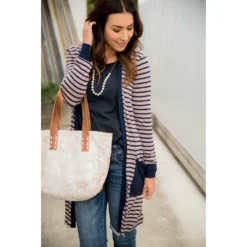 Solid Accent Striped Tunic Cardigan -Women's Clothing Store BB 7539 1