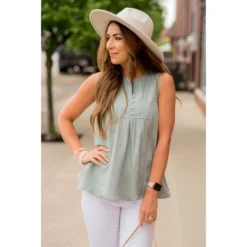 Gauze Eyelet Accent Tank -Women's Clothing Store BB 7555 9b45bea1 3c1c 4b49 a9e7 1a542936754e