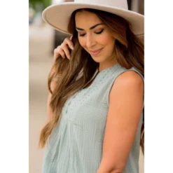 Gauze Eyelet Accent Tank -Women's Clothing Store BB 7559 f630e6fd 5855 4754 9205 b5a312de4564