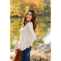 Button Cuff Long Sleeve Tee -Women's Clothing Store BB 7561