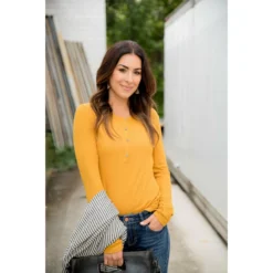 Henley Long Sleeve Tee -Women's Clothing Store BB 7564