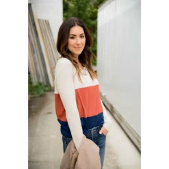 Triple Blocked Long Sleeve Tee -Women's Clothing Store BB 7588